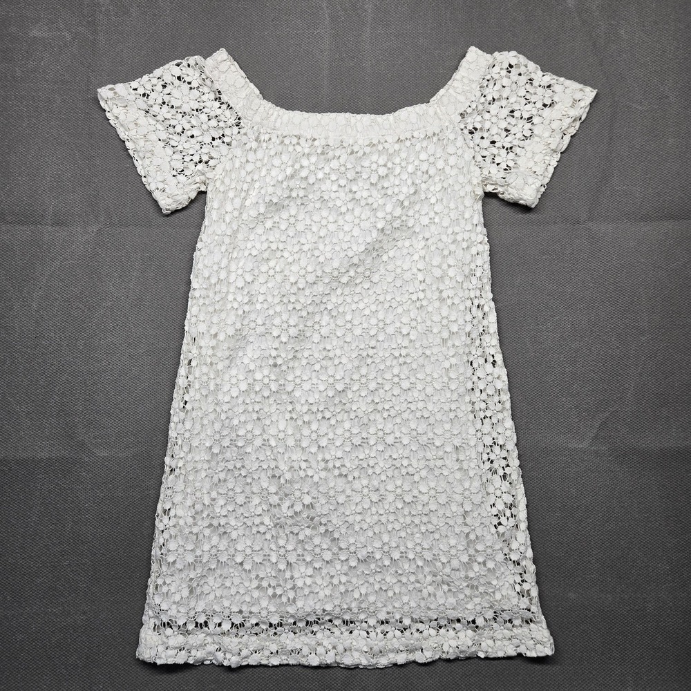 A.L.C. Womens Small White Floral Lace Shift Dress Off Shoulder Lined ShortSleeve